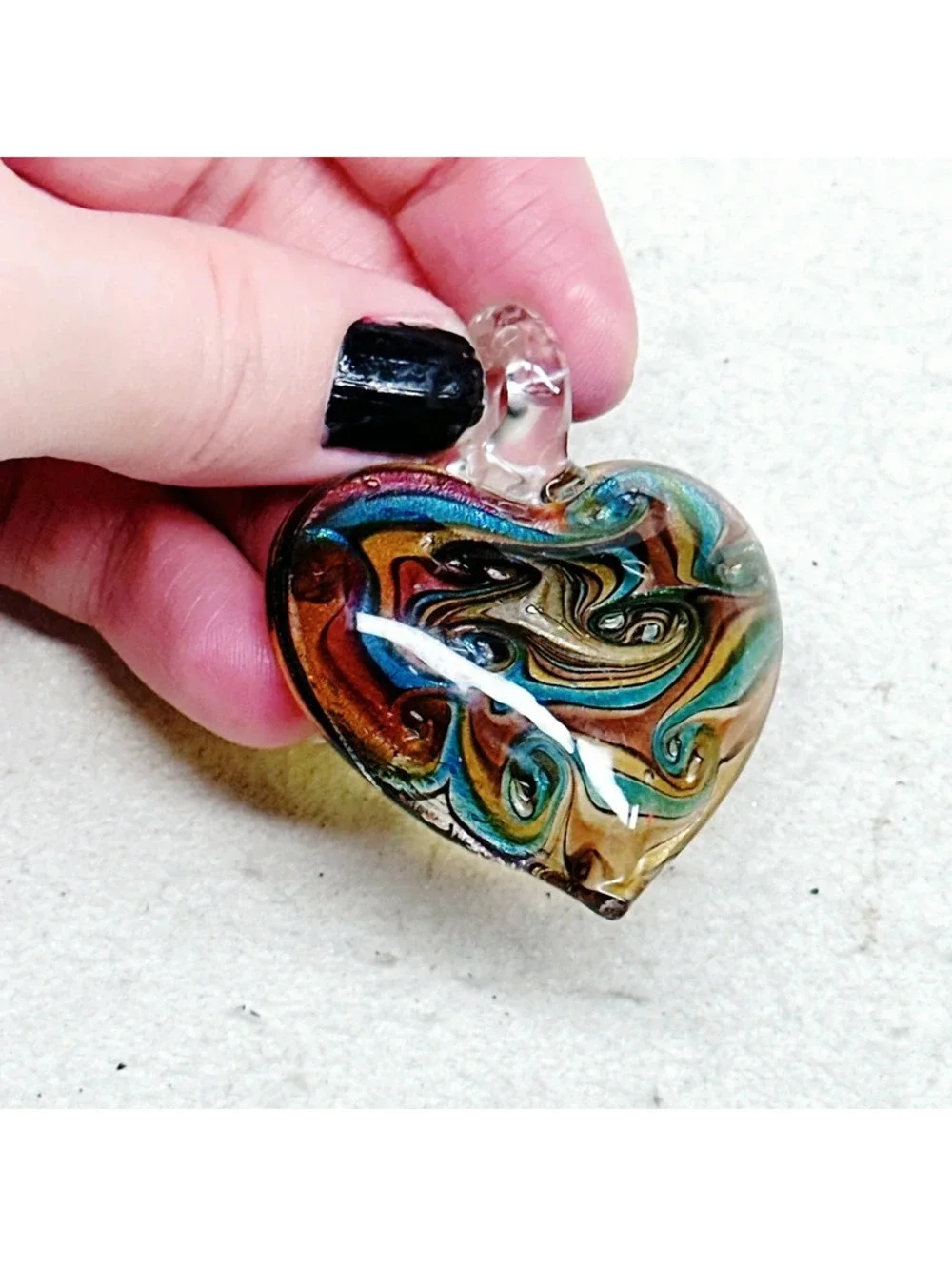 3018u. Bronze Heart Art Glass Pendant